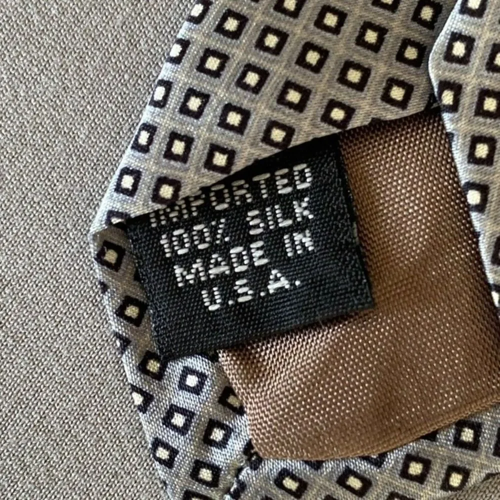 Perry Ellis Portfolio Silk Tie Gray Black Small Square Geometric USA 57